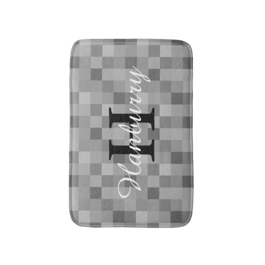 mit Monogramm graue Mosaikfliesen Badematte (Vorderseite Vertikal)