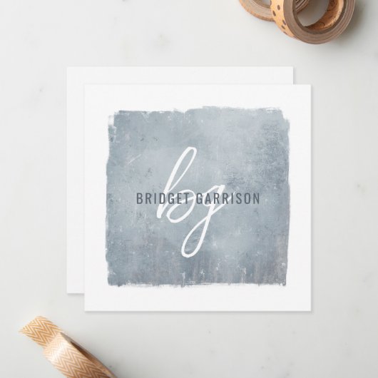 Mit Monogramm-graue Pinselstriche Mitteilungskarte (Vorderseite/Rückseite Beispiel)