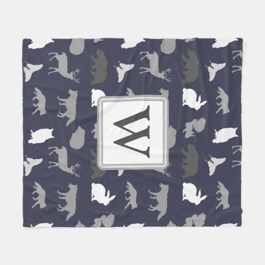 Mit Monogramm - Graue Waldbewohner Fleecedecke (Vorderseite (Horizontal))