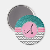 Mit Monogramm grauer Chevrons türkisfarbener Glitz Magnet (Vorderseite/Rückseite)