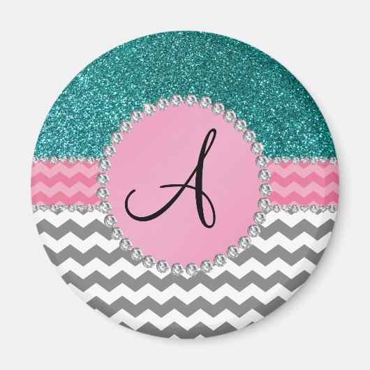 Mit Monogramm grauer Chevrons türkisfarbener Glitz Magnet (Vorne)