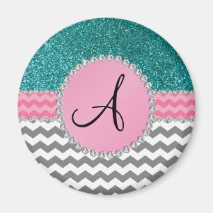 Mit Monogramm grauer Sparrentürkis-Glitter Magnet