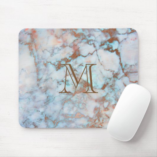 Mit Monogramm, grauer und blauer Marmorstein Mousepad (Mit Mouse)