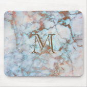 Mit Monogramm, grauer und blauer Marmorstein Mousepad (Vorne)
