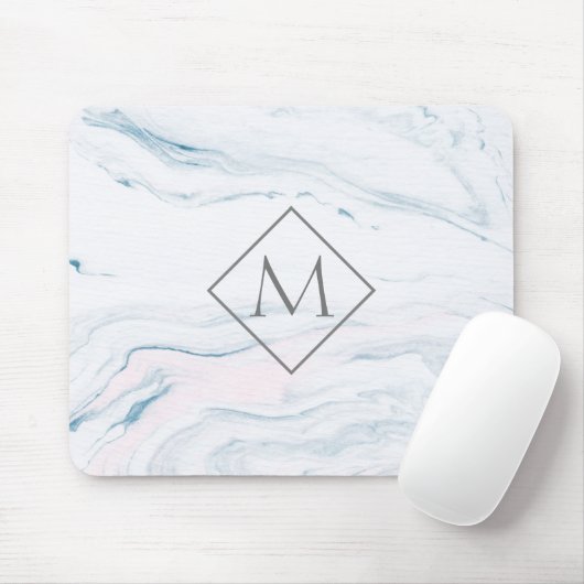 Mit Monogramm, grauer und rosa Marmor Mousepad (Mit Mouse)