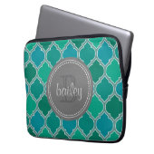 Mit Monogramm-graues Aquamarines modernes Gittermu Laptopschutzhülle (Vorderseite Links)