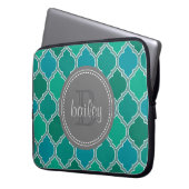 Mit Monogramm-graues Aquamarines modernes Gittermu Laptopschutzhülle (Vorderseite Links)