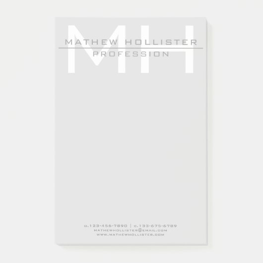 Mit Monogramm, graues Geschäft für Männer Post-it Klebezettel (Vorderseite)