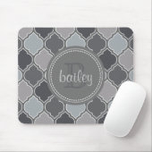 Mit Monogramm Graues modernes Gittermuster Mousepad (Mit Mouse)
