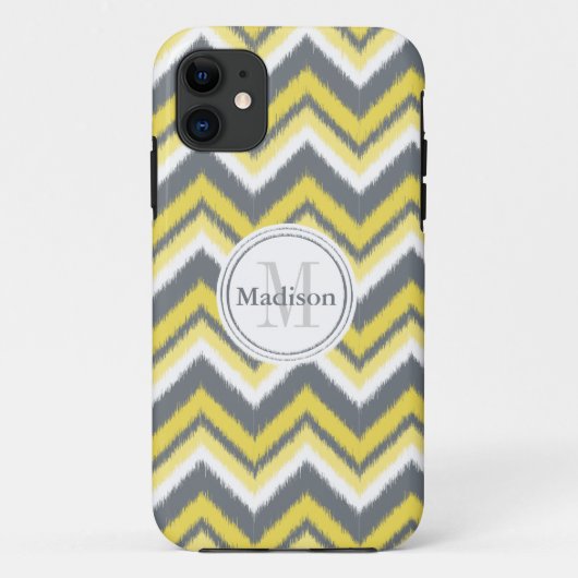 Mit Monogramm-Graugelb-Kat-Zickzack Muster Case-Mate iPhone Hülle (Rückseite)