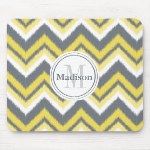 Mit Monogramm-Graugelb-Kat-Zickzack Muster Mousepad
