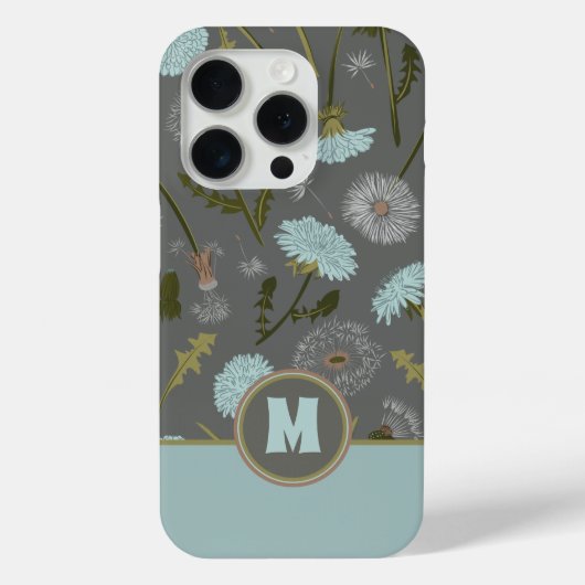 Mit Monogramm Gray Blue Dandelion Whimsical Blume Case-Mate iPhone Hülle (Rückseite)
