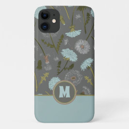 Mit Monogramm Gray Blue Dandelion Whimsical Blume Case-Mate iPhone Hülle