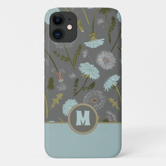 Mit Monogramm Gray Blue Dandelion Whimsical Blume Case-Mate iPhone Hülle (Rückseite)