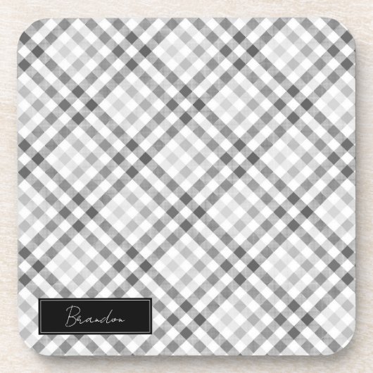 Mit Monogramm Gray Tartan Getränkeuntersetzer (Vorderseite)