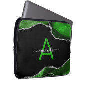 Mit Monogramm Green Agate mit Silver Glitzer Akzen Laptopschutzhülle (Vorne Rechts)