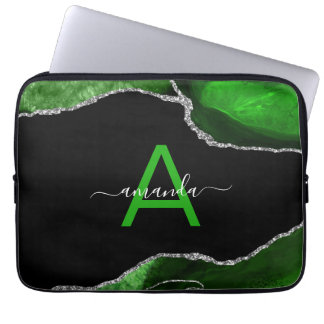 Mit Monogramm Green Agate mit Silver Glitzer Akzen Laptopschutzhülle