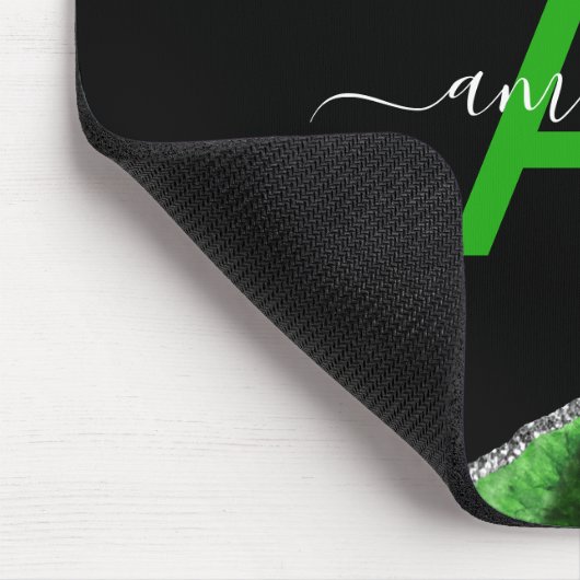 Mit Monogramm Green Agate mit Silver Glitzer Akzen Mousepad (Ecke)