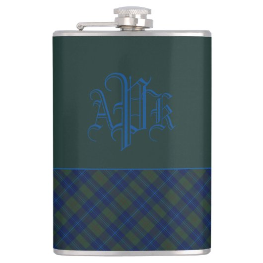 Mit Monogramm Green, Blue & Aqua Kariert Flachmann (Vorderseite)