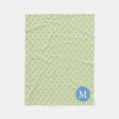 Mit Monogramm Green Blue Diamonds Ikat Pattern Fleecedecke (Vorderseite)