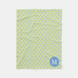 Mit Monogramm Green Blue Diamonds Ikat Pattern Fleecedecke