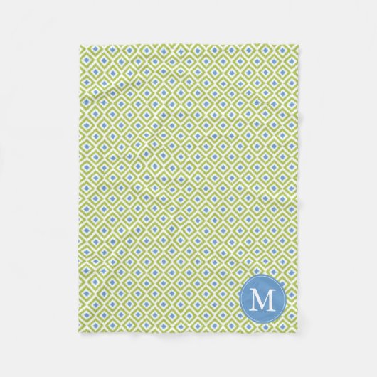 Mit Monogramm Green Blue Diamonds Ikat Pattern Fleecedecke (Vorderseite)