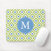 Mit Monogramm Green Blue Ikat-Muster Mousepad (Mit Mouse)