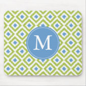 Mit Monogramm Green Blue Ikat-Muster Mousepad (Vorne)