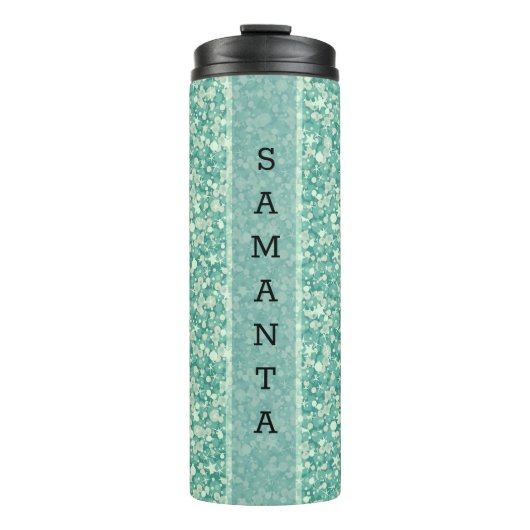 Mit Monogramm Green Glitzer Muster Thermosbecher (Vorderseite)