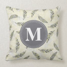 Mit Monogramm Green Grey Feather Pattern Kissen