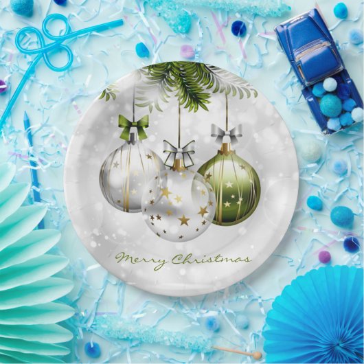 Mit Monogramm Green Silver Gold Weihnachtsschmuck Pappteller (Party)