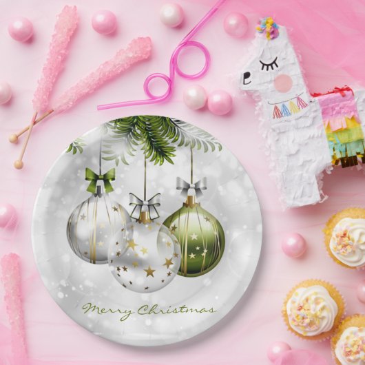 Mit Monogramm Green Silver Gold Weihnachtsschmuck Pappteller (Party)