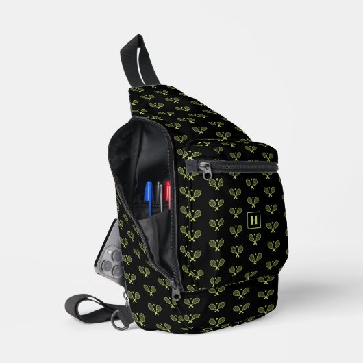Mit Monogramm Green Tennis Racket Muster Crossbody Bag (Offen)