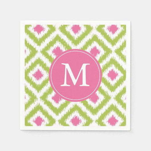 Mit Monogramm Green und Pink Ikat Diamonds-Muster Serviette (Vorderseite)