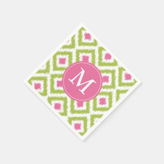 Mit Monogramm Green und Pink Ikat Diamonds-Muster Serviette (Ecke)