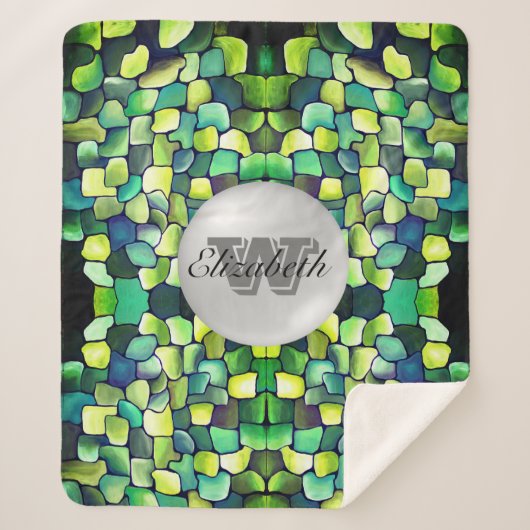 Mit Monogramm Greenery Geometric Vivid Pattern Sherpadecke (Vorderseite)