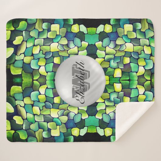 Mit Monogramm Greenery Geometric Vivid Pattern Sherpadecke (Vorderseite (Horizontal))