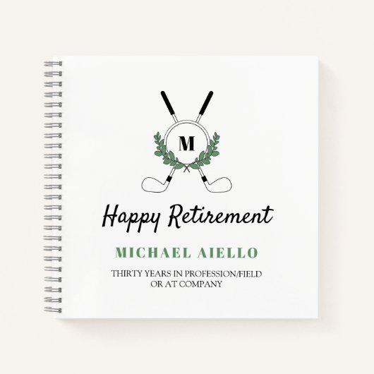 Mit Monogramm Greenery Golf Themed Retirement Part Notizblock (Vorderseite)