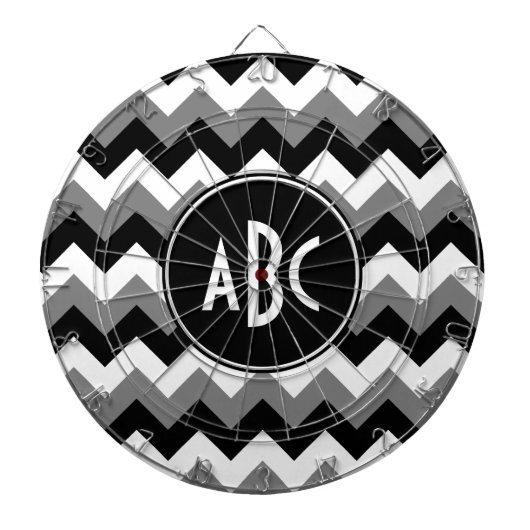 Mit Monogramm Grey Black und White Zigzag Dartscheibe (vorne)
