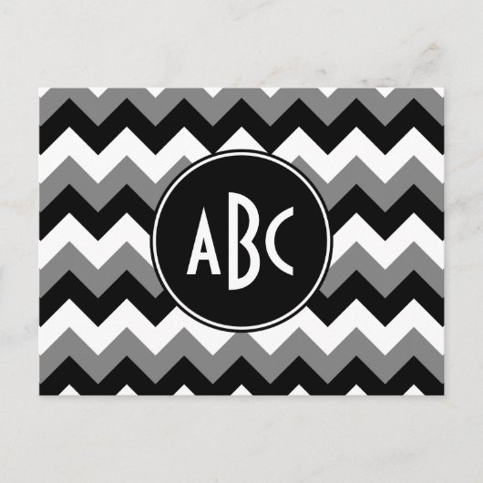 Mit Monogramm Grey Black und White Zigzag Postkarte (Vorderseite)