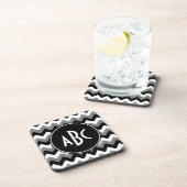 Mit Monogramm Grey Black und White Zigzag Untersetzer (Rechte Seite)