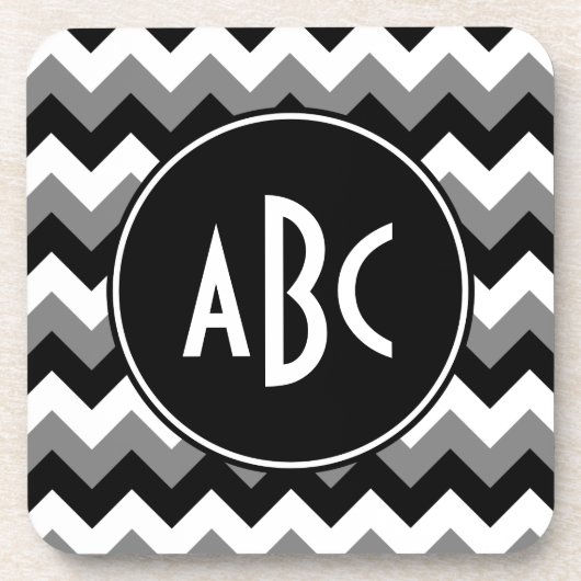 Mit Monogramm Grey Black und White Zigzag Untersetzer (Vorderseite)