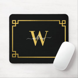 Mit Monogramm griechischer Key für Schwarz und Gol Mousepad