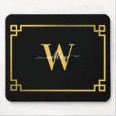Mit Monogramm griechischer Key für Schwarz und Gol Mousepad (Vorne)