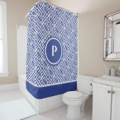 Mit Monogramm griechischer Schlüssel für Blau Duschvorhang (Beispiel)