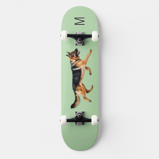 Mit Monogramm Grün des Hundes Skateboard (Vorderseite)