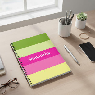 mit Monogramm grün-rosa gestreiftes Notebook Notizblock