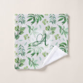 Mit Monogramm grüne Blätter Botanische Wohngestalt Badhandtuch Set (Waschlappen)