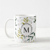 Mit Monogramm grüne Blätter Wasserfarbmuster Kaffeetasse (Links)
