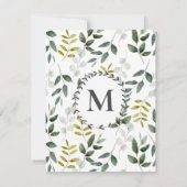 Mit Monogramm grüne Blätter Wasserfarbmuster Mitteilungskarte (Rückseite)